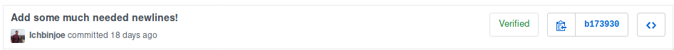 Github showing that my 'Add some much needed newlines!' commit is
verified